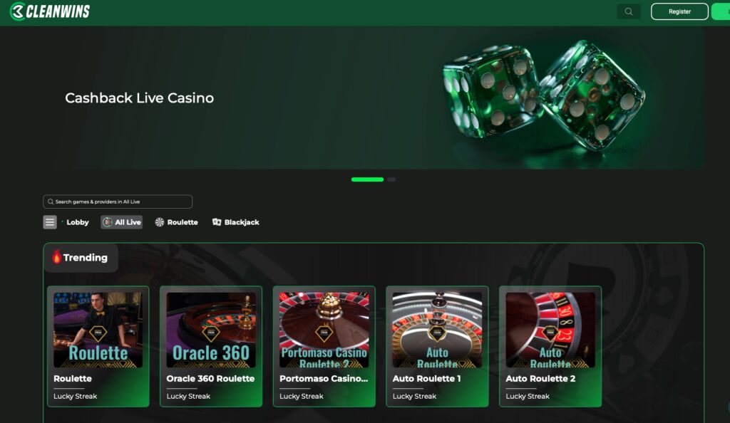 Cleanwins - Best Credit Card Casino For Live Dealers